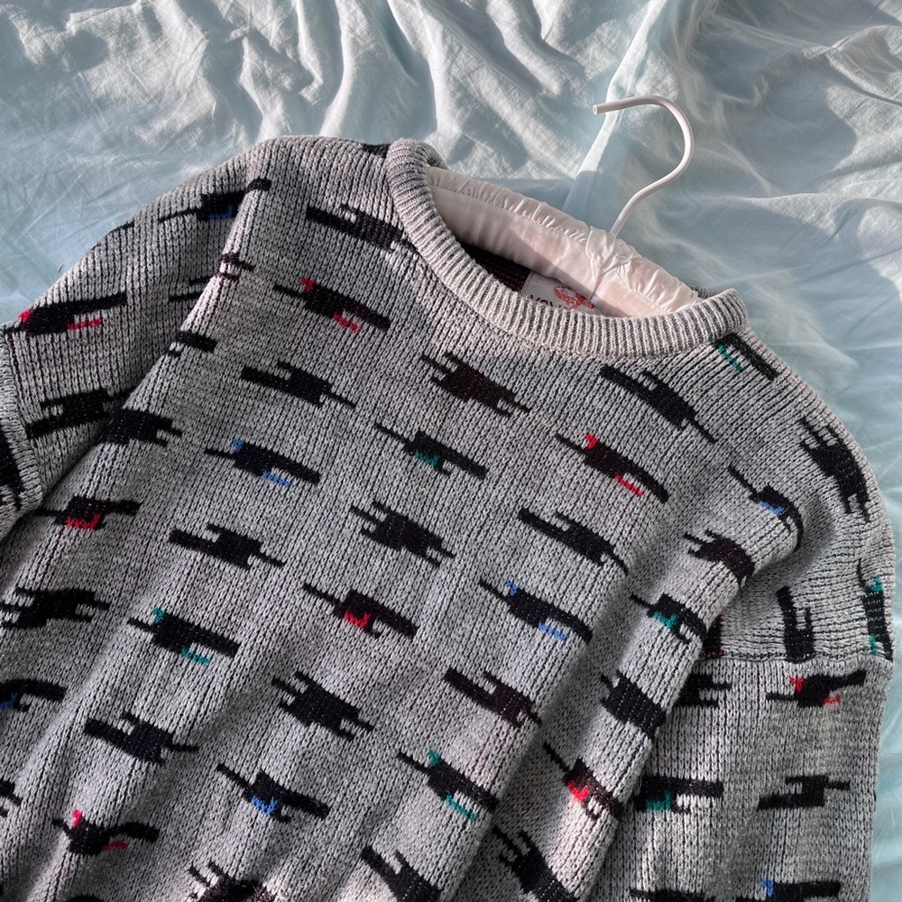 Unisex Gray Abstract Mod Oversized Vintage Thick Sweater